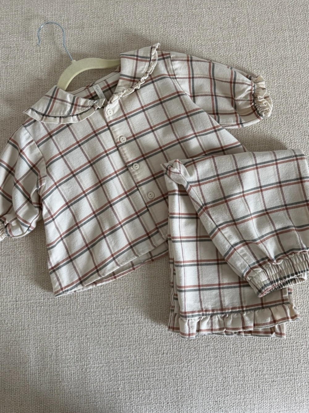 Rylee + Cru Cream Plaid Pajama Set with Brown and Pink Lines